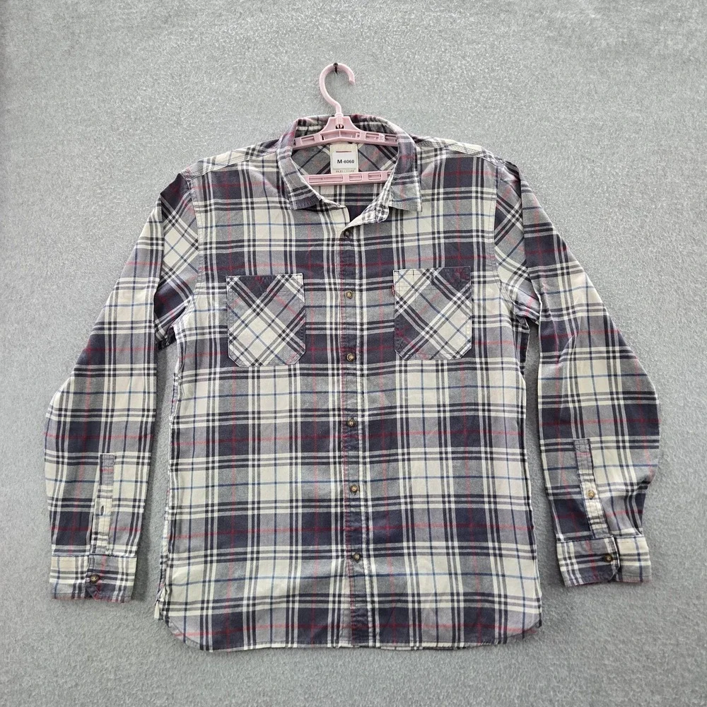Levi's Men Button Up Shirt XL Navy Plaid Long‎ Sleeve Work Heavyweight